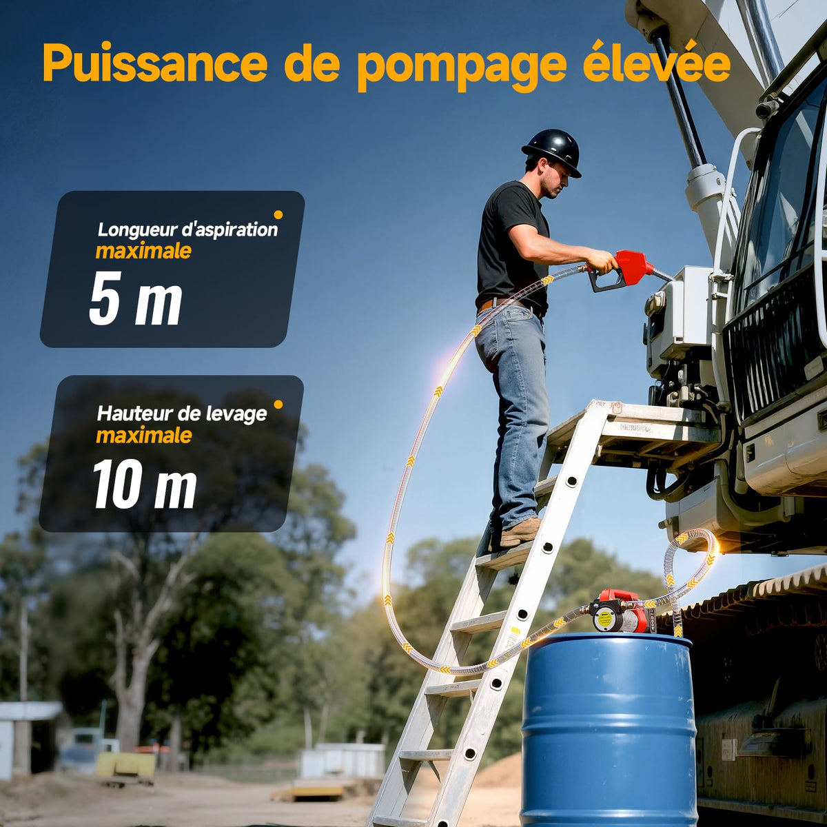 Pompe de transfert diesel sans fil 45 L/min 18 V batterie 4 Ah buse automatique tuyaux 2 m filtre pour gazole kérosène biodiesel