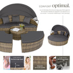 Bain de soleil modulable 5 pièces en résine tressée pare-soleil pliable coussins inclus structure acier 175 x 171 x 136 cm marron