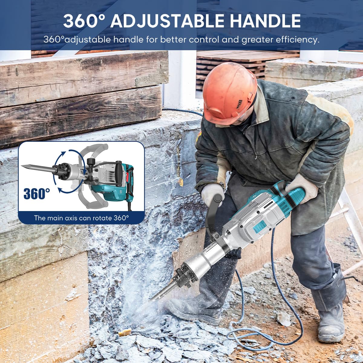 Marteau de Démolition Z1G-DS-107HC 1700 W 230 V 65 J SDS-Hex Poignée 360° Anti-Vibration 2 Burins Boîte à Roulettes