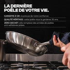 Set de 3 poêles inox 3 plis 18/10 20 26 28 cm induction tous feux four 230°C lave-vaisselle manche inox