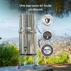 Système de filtration d'eau par gravité Earth WEEP850 8,5 L en acier inoxydable AISI 304 avec 2 filtres O'Pure 2