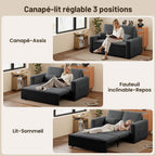 Canapé-lit 2 places convertible AR28 147 x 196 x 87 cm en velours gris foncé avec 4 roulettes et rangement latéral