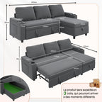 Canapé d'angle convertible 3 places TRFR-SF24-0770B canapé-lit avec rangement chaise longue réversible 120 x 200 x 88 cm