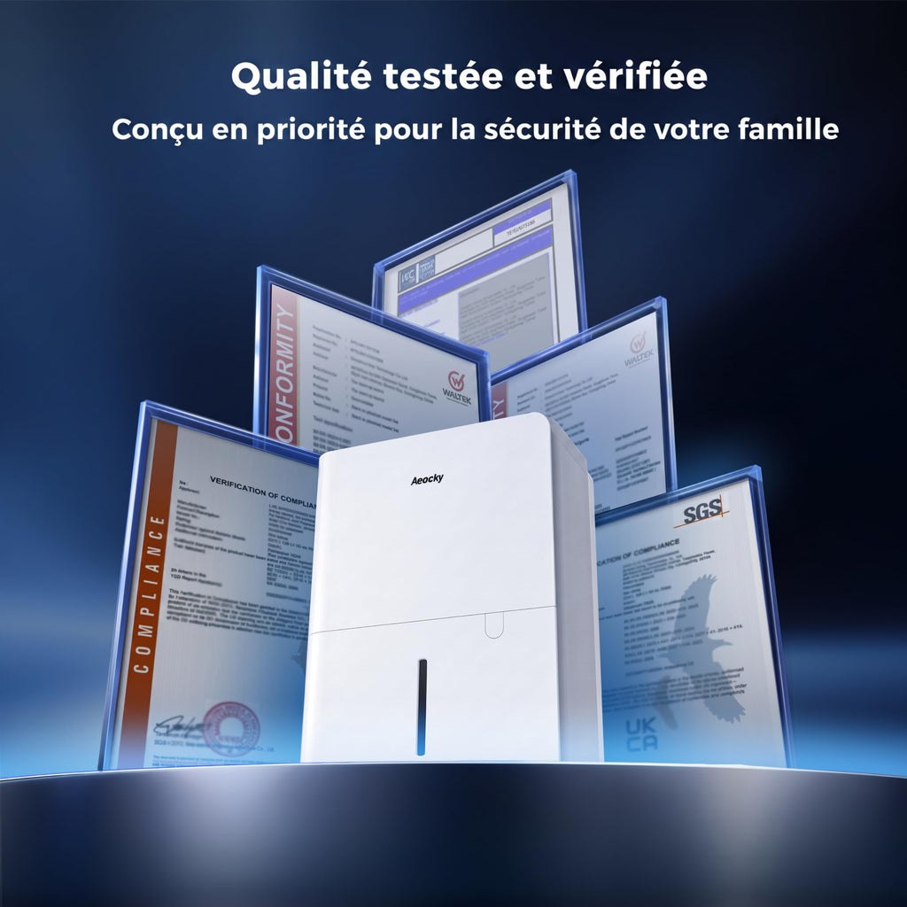 Déshumidificateur BOREAS-001 25 L/jour réservoir 2,7 L pour 50 m² drainage continu séchage du linge