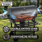 Barbecue au charbon de bois avec grille XL thermomètre intégré kit d'accessoires housse chariot en acier roues étagères pliables