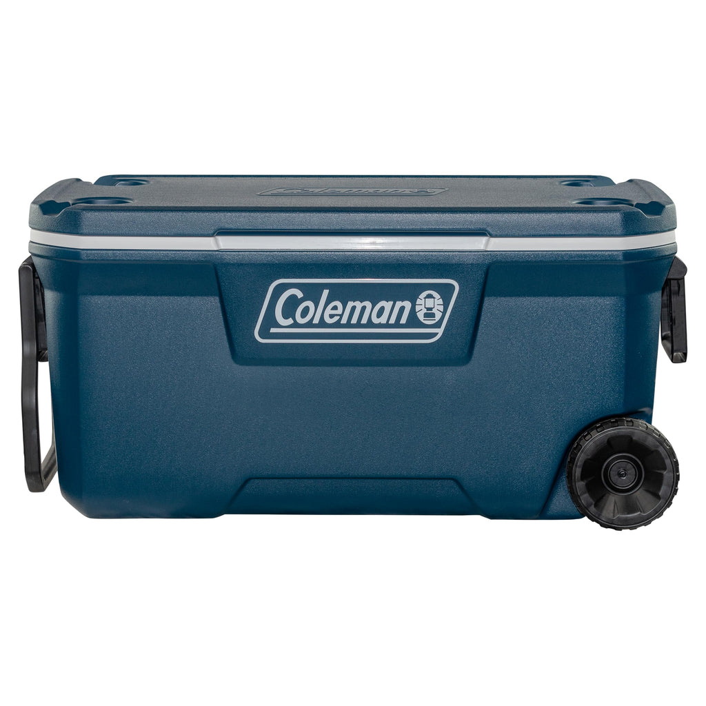 Glacière Rigide Xtreme 94 L avec Roues Isolation Mousse PU Poignées Pivotantes PEHD Bleu Camping Pique-Nique Pêche