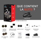 Intercom moto Bluetooth FREECOM 2X Duo 2 voies portée 800 m haut-parleurs 40 mm Bluetooth 5.2 lot de 2