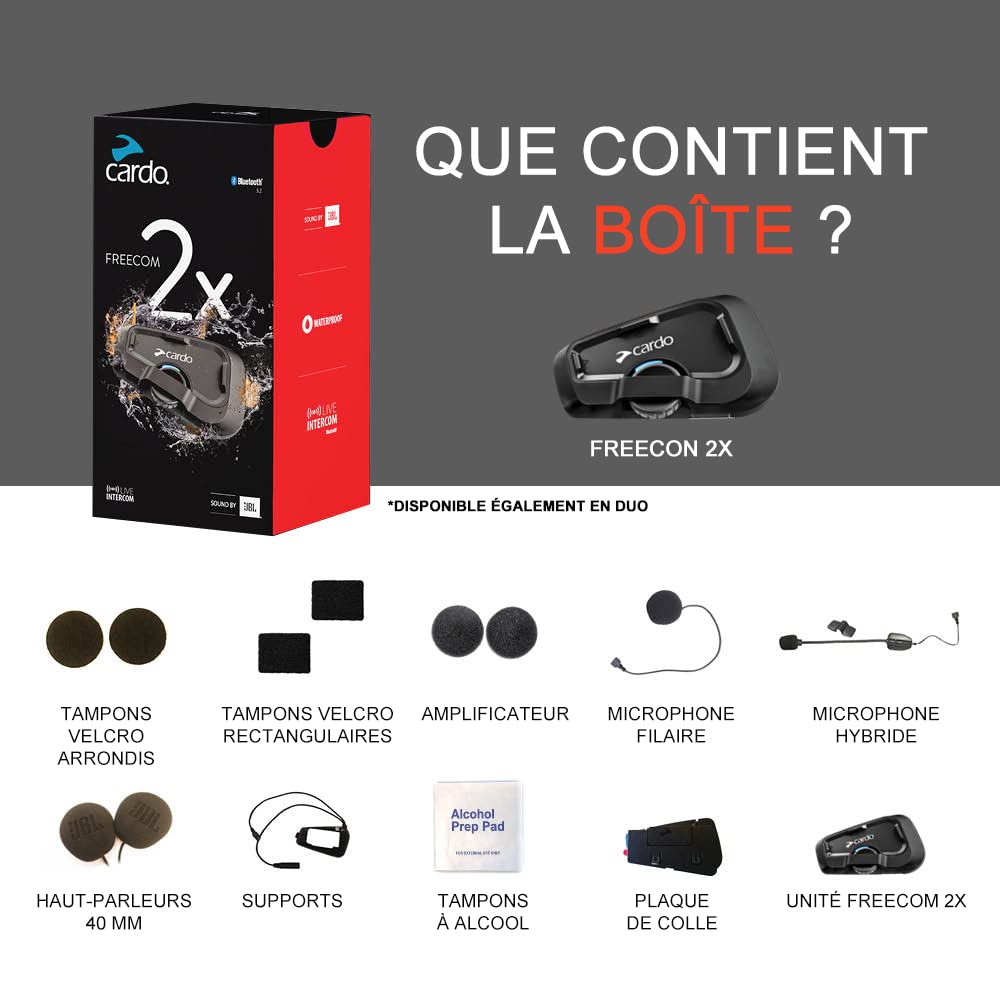 Intercom moto Bluetooth FREECOM 2X Duo 2 voies portée 800 m haut-parleurs 40 mm Bluetooth 5.2 lot de 2