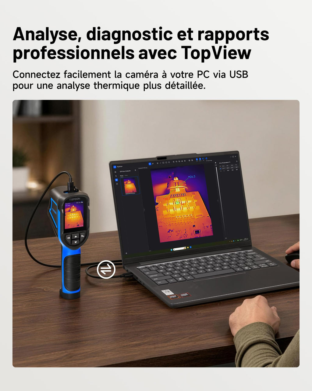 Caméra thermique infrarouge TC004 Mini-N TISR 320 × 240 25 Hz -20 à 550 °C Wi-Fi 8 Go analyse PC 5 palettes