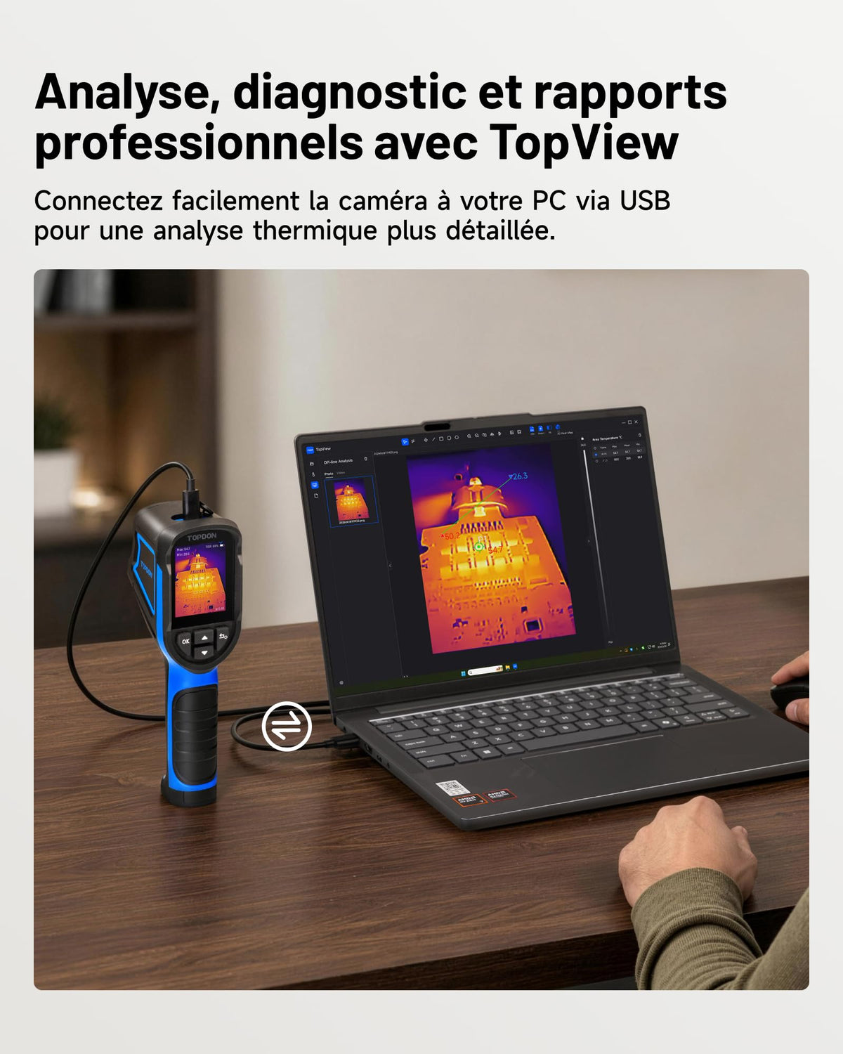Caméra thermique infrarouge TC004 Mini-N TISR 320 × 240 25 Hz -20 à 550 °C Wi-Fi 8 Go analyse PC 5 palettes
