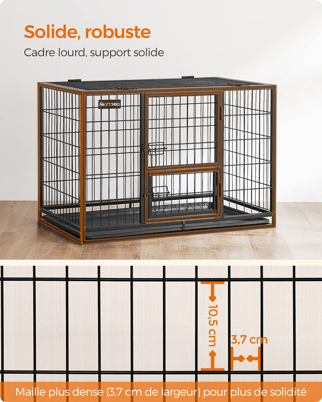 Cage pour chien XXL PPD003B01 122 x 74,5 x 80,5 cm acier allié 2 portes plateau amovible écart de 11 mm