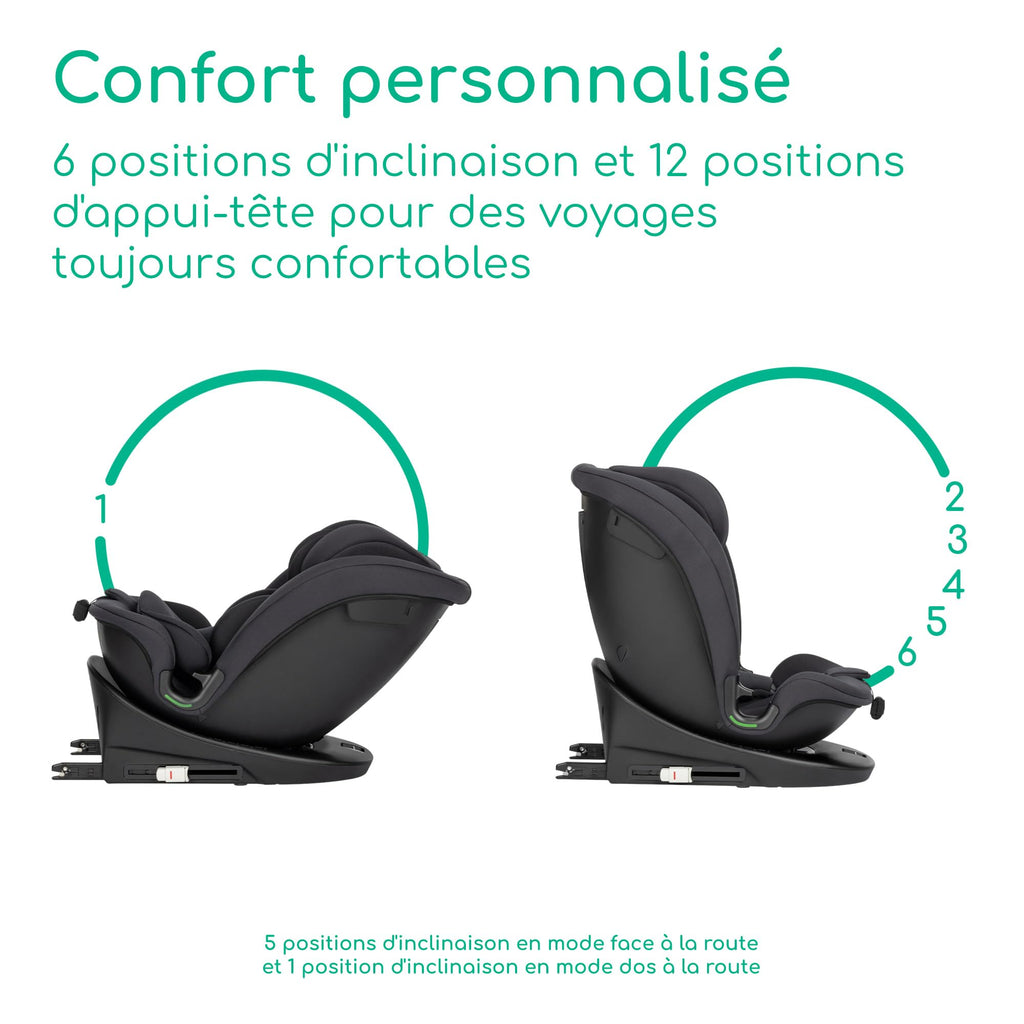 Siège auto pivotant 360° RevolveFix 360 i-Size 40 à 150 cm ISOFIX Top Tether harnais 5 points 6 inclinaisons 12 positions
