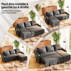 Canapé d'angle convertible 3 places TRFR-SF24-0770B canapé-lit avec rangement chaise longue réversible 120 x 200 x 88 cm