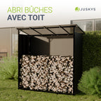 Range-bûches extérieur avec toit 185 x 70 x 185 cm aluminium bâche polyester résistante aux UV étanche sol surélevé toit inclinable noir