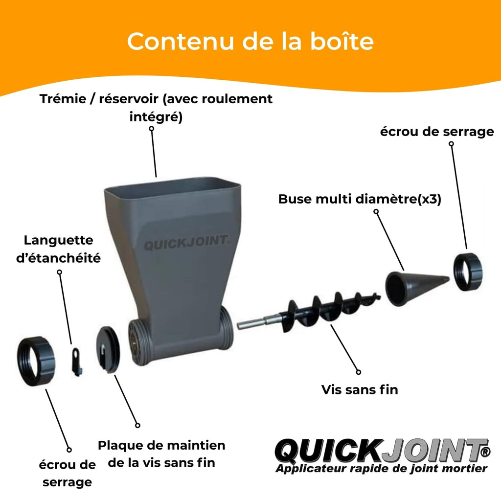 Applicateur de joint mortier pour perceuse et visseuse avec dosage précis pour joints fins de 0 à 0,2 mm