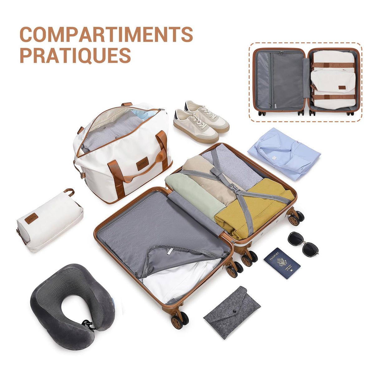 Set de 6 valises rigides ABS 55 65 et 74 cm avec vanity case sac de voyage trousse de toilette et serrure TSA