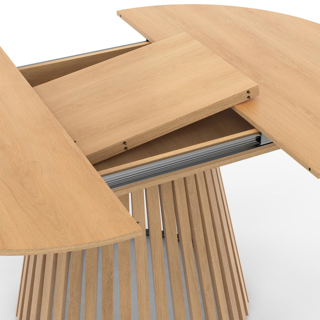 Table à manger ronde extensible Carmen 110-150 cm 4-8 places plateau en mélamine pied en bois et cadre métal