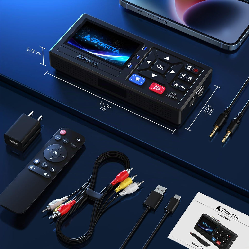 Convertisseur VHS numérique VD10 RCA et S-Vidéo vers HDMI avec écran LCD 3 pouces télécommande et enregistrement 1080p