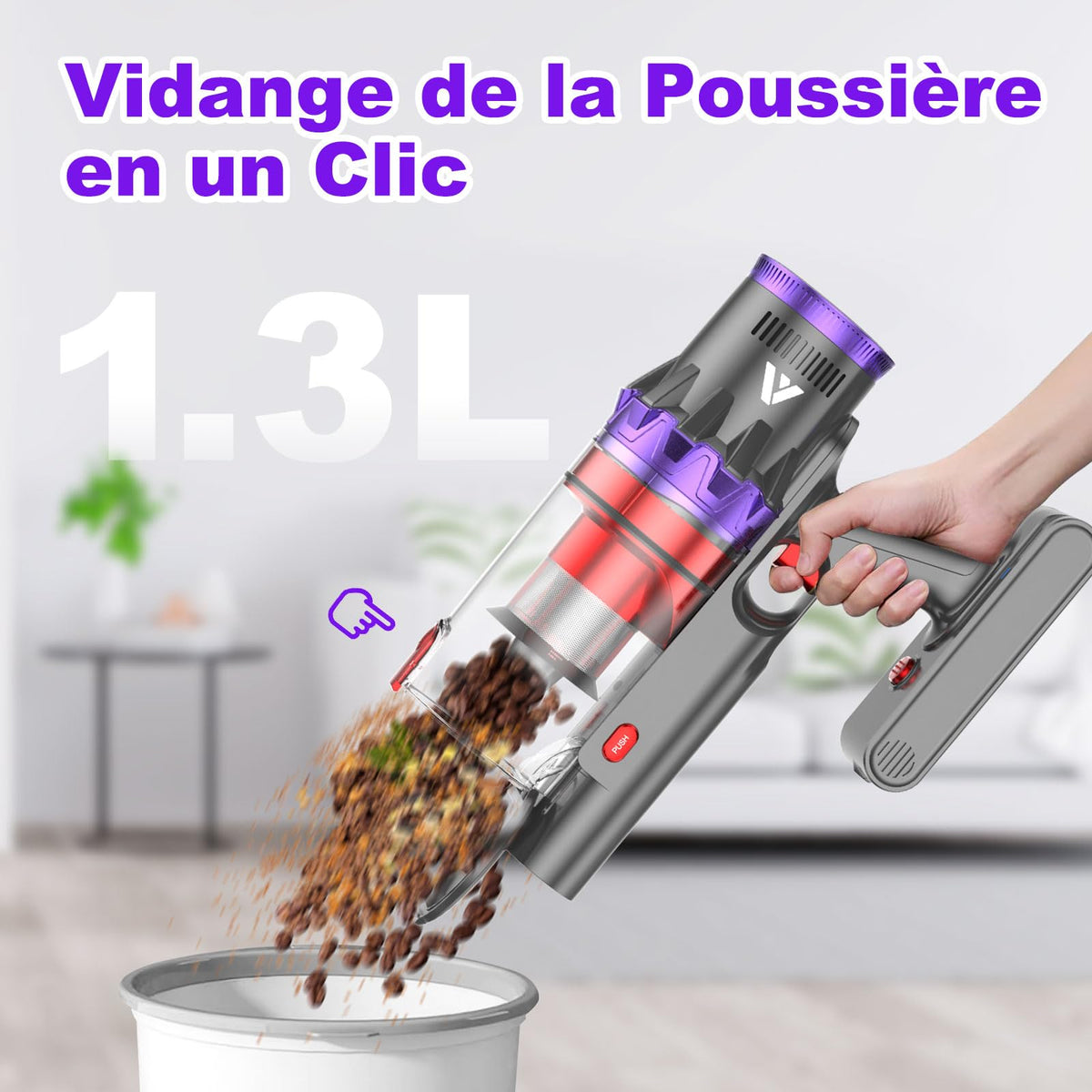 Aspirateur balai sans fil SU7 580 W 55 kPa 29,6 V autonomie 75 min bac 1,3 L avec brosse anti-enchevêtrement