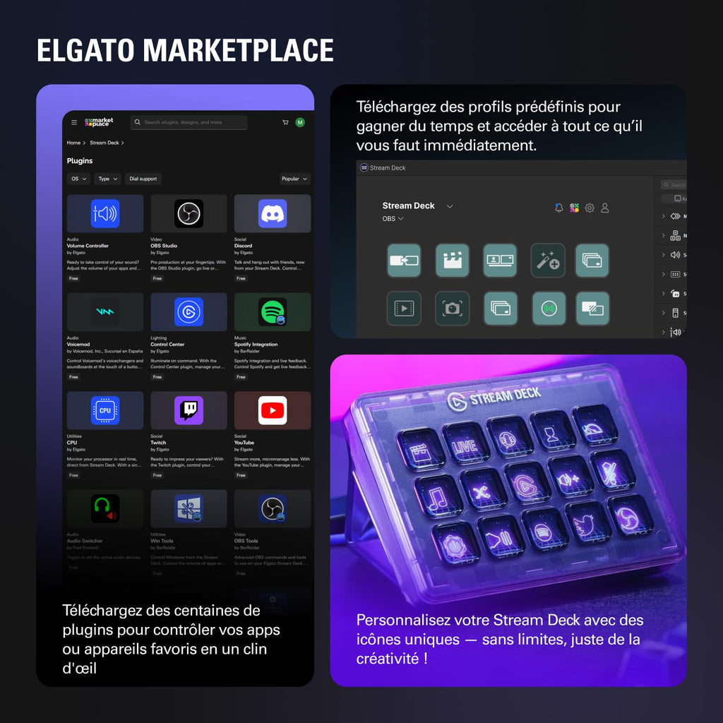 Stream Deck+ Console de Mixage Audio avec Touches LCD Boutons Rotatifs Ruban Tactile USB-C