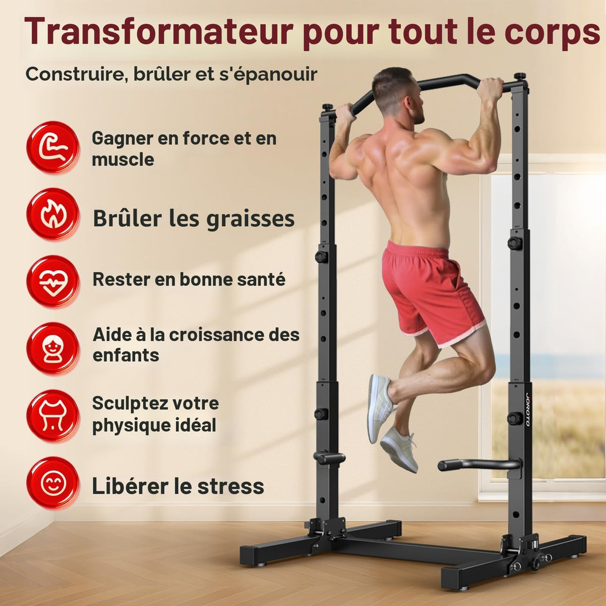Station de Traction et Dips 5 en 1 Réglable en Hauteur Pliable 204 kg Acier Allié Barres de Traction Dips et Pompes