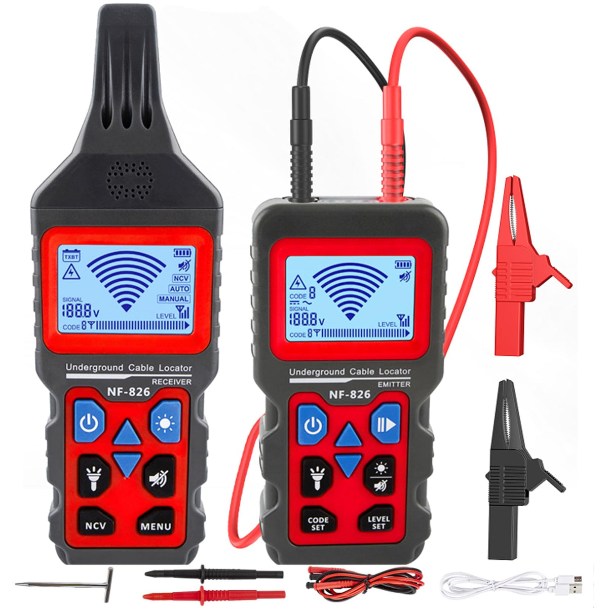 Détecteur de câbles souterrains et muraux NF-826 12 à 400 V avec fonction voltmètre et sensibilité réglable
