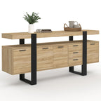 Buffet 180 cm Phoenix XXL 4 Portes 3 Tiroirs Bois et Noir 180 x 40 x 80 cm Étagères Réglables