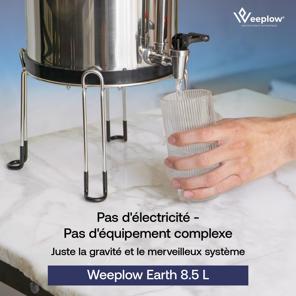 Système de filtration d'eau par gravité Earth WEEP850 8,5 L en acier inoxydable AISI 304 avec 2 filtres O'Pure 2