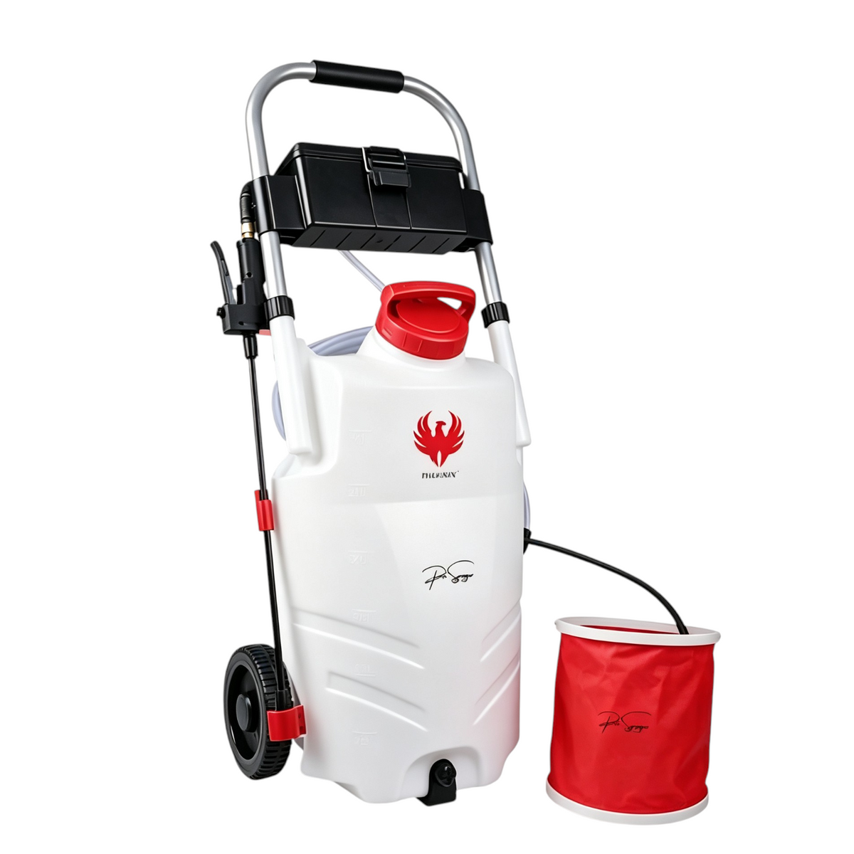 Pulvérisateur électrique Pro Sprayer Evo 35 L 7 bars 2 batteries 18 V tuyau 8 m 4 buses lance 40 cm sur chariot
