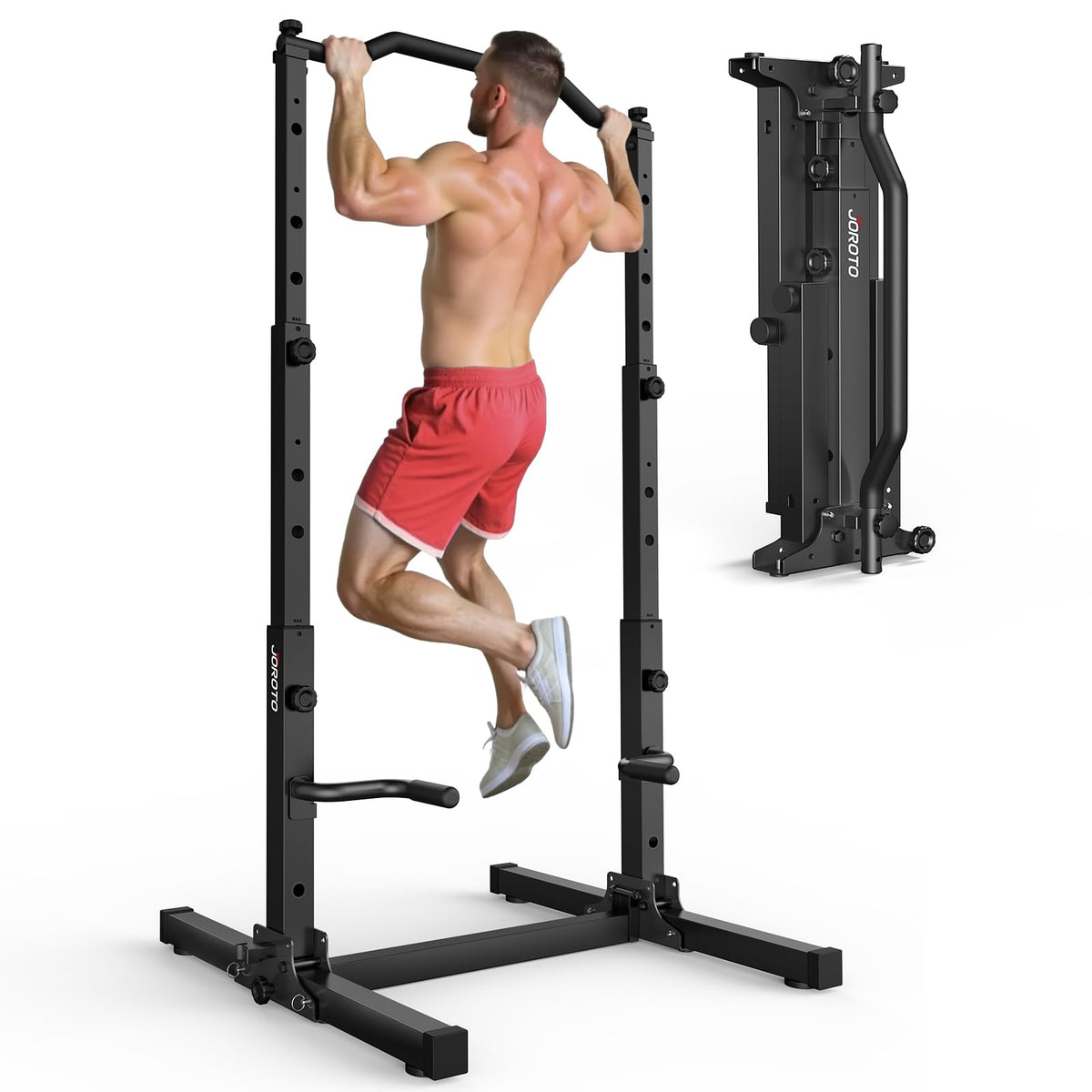 Station de Traction et Dips 5 en 1 Réglable en Hauteur Pliable 204 kg Acier Allié Barres de Traction Dips et Pompes