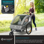 Remorque vélo enfant 2 en 1 Sport-RX avec fonction jogging 2 places ceinture 5 points roue avant 360° 160 x 76 x 98 cm
