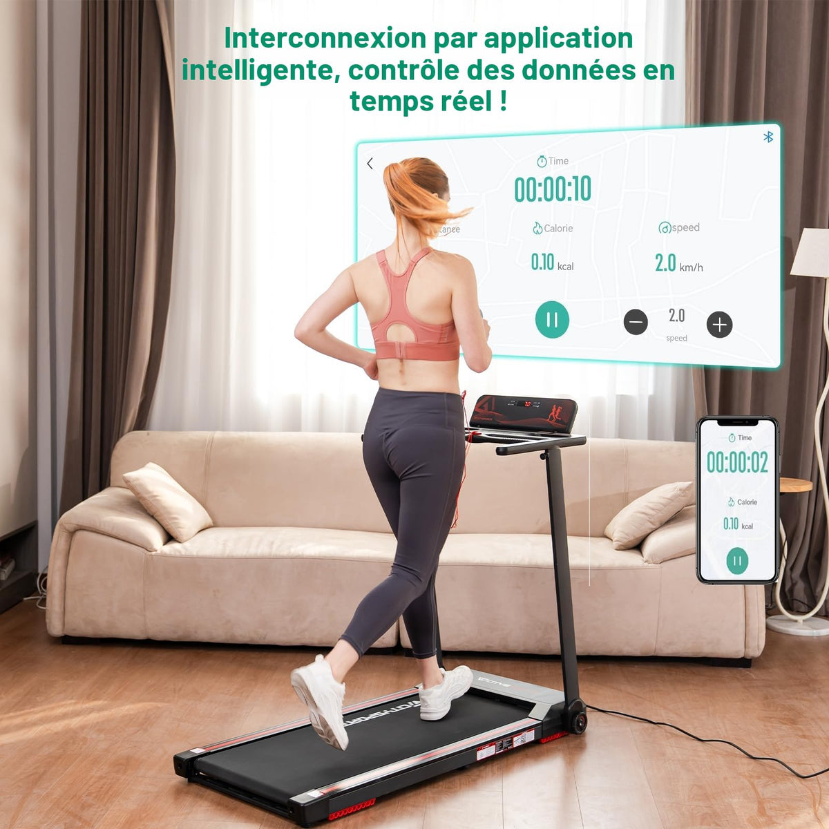 Tapis de course pliable CS-WP9 1400 W 12 km/h capacité 120 kg affichage LED Bluetooth support tablette