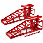 Lot de 2 rampes d'accès avec cric hydraulique 2 T hauteur réglable 290 à 375 mm largeur de pneu jusqu'à 257 mm