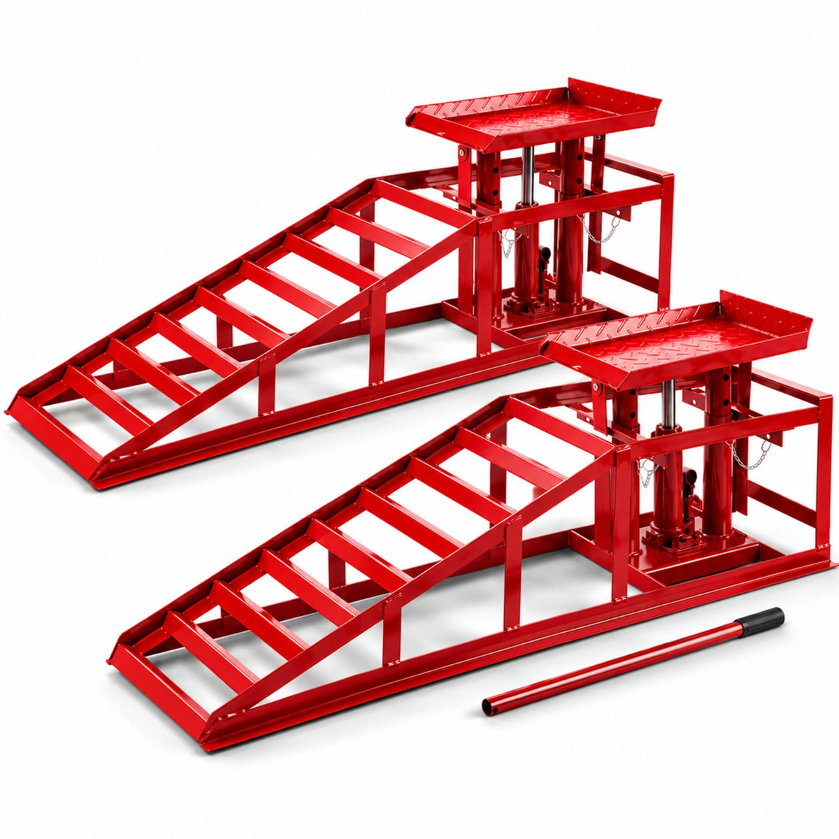 Lot de 2 rampes d'accès avec cric hydraulique 2 T hauteur réglable 290 à 375 mm largeur de pneu jusqu'à 257 mm