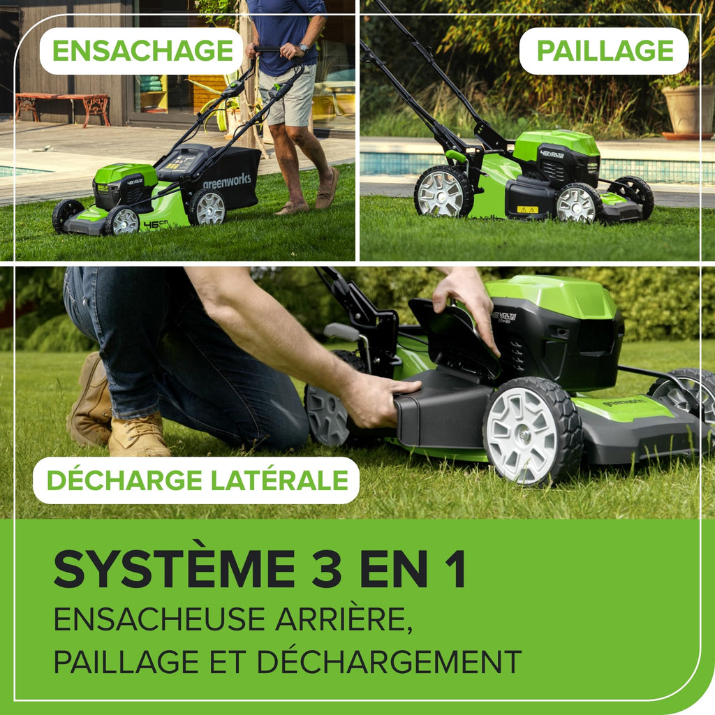 Tondeuse à gazon sans fil GD24X2LM46SPK4X 48 V autotractée 46 cm sac 55 L 2 batteries 24 V 4 Ah chargeur double