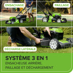 Tondeuse à gazon sans fil GD24X2LM46SPK4X 48 V autotractée 46 cm sac 55 L 2 batteries 24 V 4 Ah chargeur double