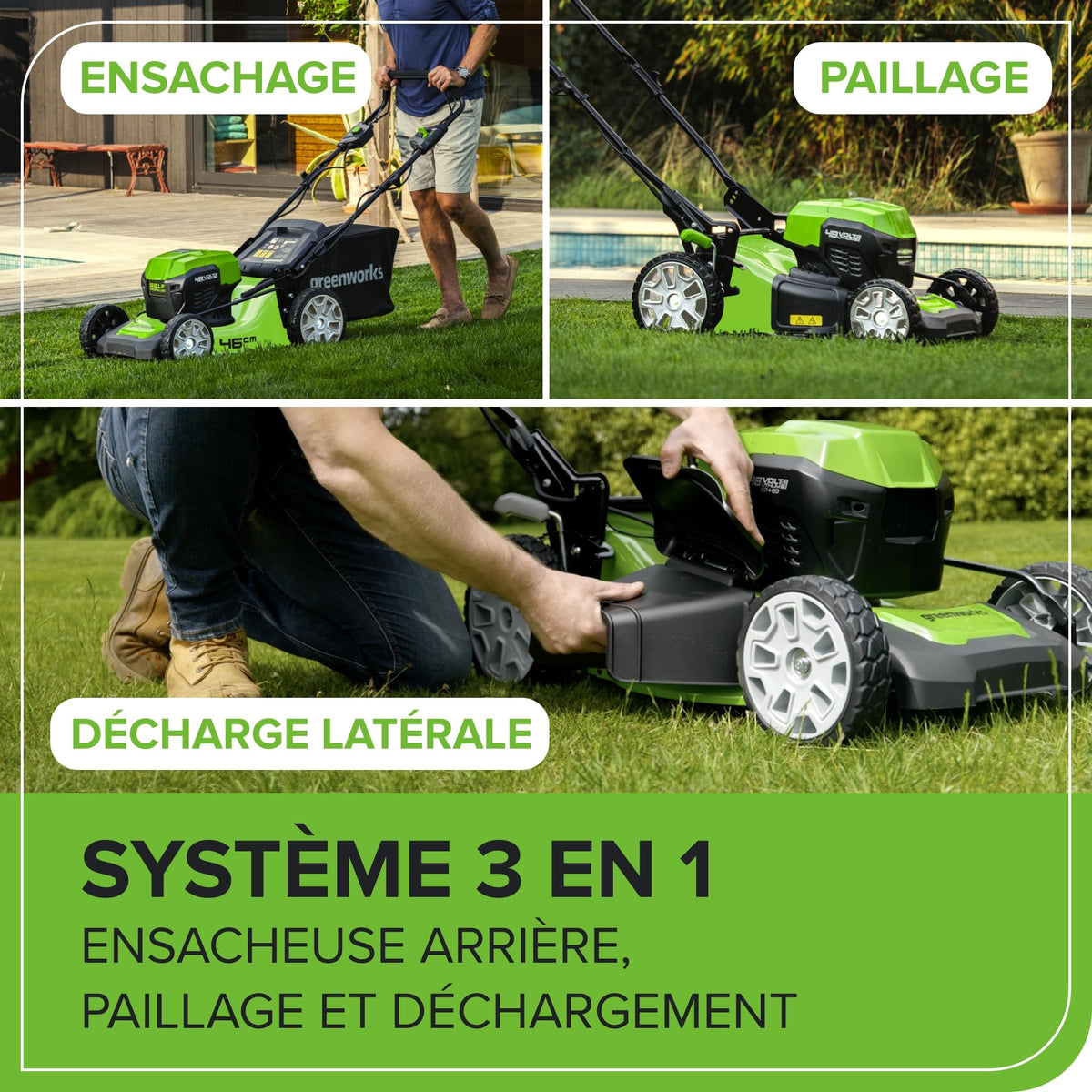 Tondeuse à gazon sans fil GD24X2LM46SPK4X 48 V autotractée 46 cm sac 55 L 2 batteries 24 V 4 Ah chargeur double