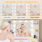Coiffeuse avec Miroir LED BDT95W 9 Tiroirs 4 Étagères Plateau en Verre 3 Modes d'Éclairage RGB 105 x 40 x 140 cm
