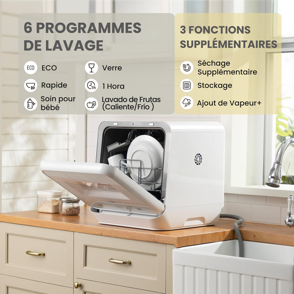 Lave-Vaisselle de Comptoir CDWMTO201D(W) 5 L 6 Programmes 220 V 58 dB Réservoir d'Eau Intégré Séchage Extra Blanc