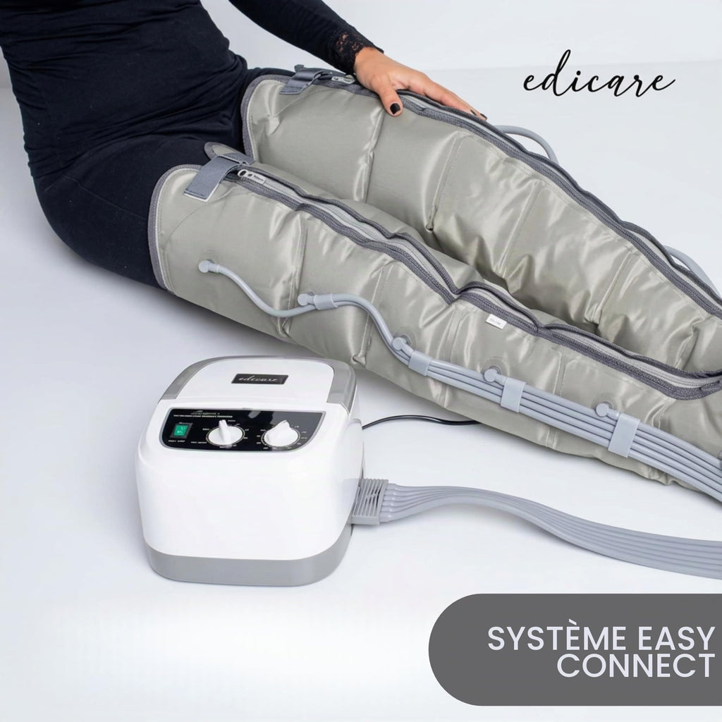 Appareil de pressothérapie pour jambes et pieds EDIC-0086 avec boucles de jambe et télécommande