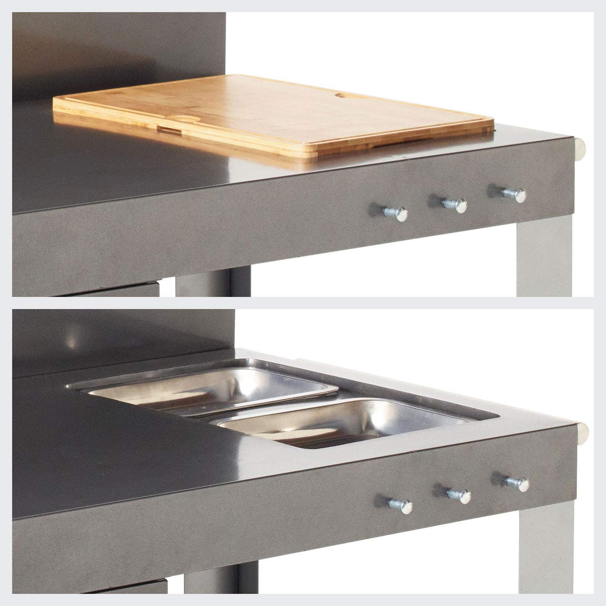 Desserte de Jardin Nova 110 Premium WT018T Acier 122 x 65 x 105 cm 2 Étagères 1 Tiroir Roulettes 50 kg Plancha Barbecue