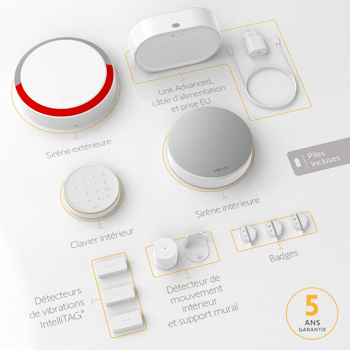 Alarme Maison Connectée 1875255 WiFi Détection de Mouvement 112 dB 2 Sirènes 3 Détecteurs IntelliTAG 3 Badges Clavier Centrale