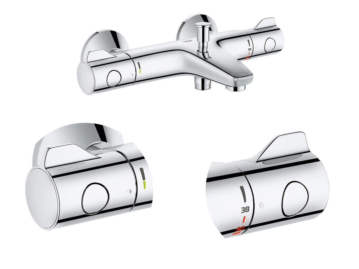 Mitigeur thermostatique bain douche Grohtherm 800 34569000 1/2 montage mural chromé 2 poignées débit 20 l/min