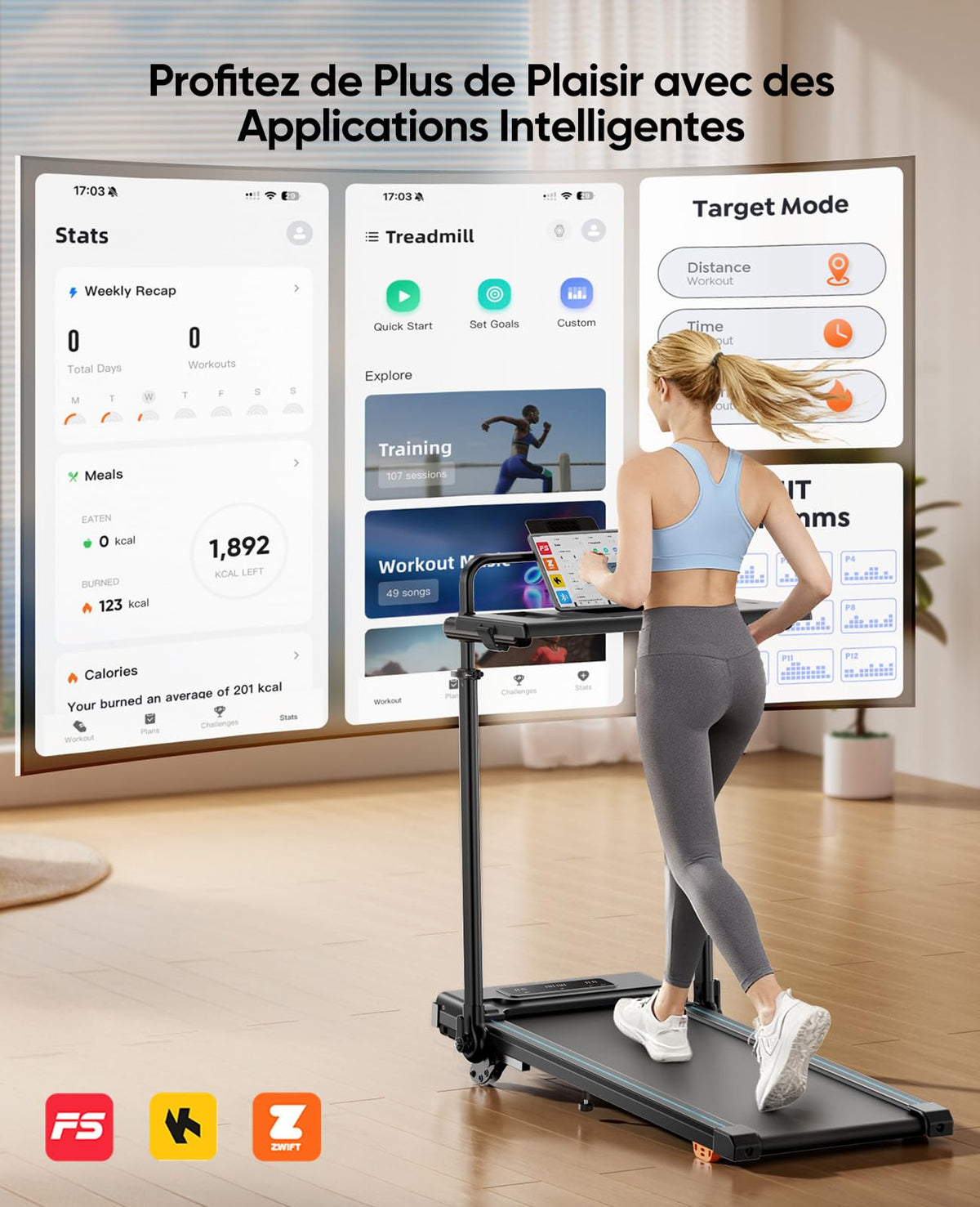 Tapis de Course Pliable Rm02 3 HP 12 km/h Inclinaison 12% 6 Modes Bureau Amovible Bluetooth LED RGB Charge 150 kg