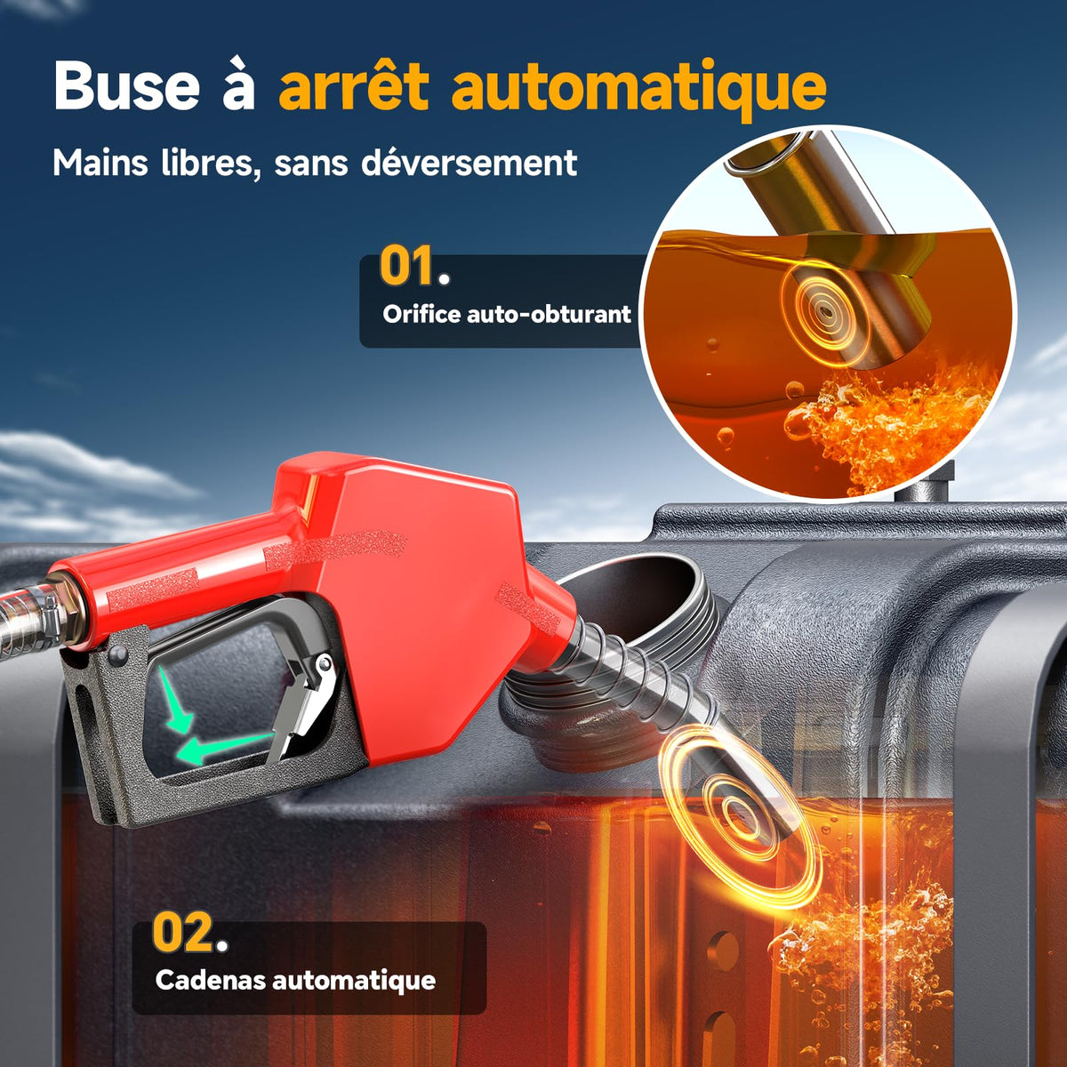 Pompe de transfert diesel sans fil 45 L/min 18 V batterie 4 Ah buse automatique tuyaux 2 m filtre pour gazole kérosène biodiesel