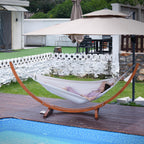 Hamac avec support en bois 320 x 120 cm 2 places charge 200 kg coton beige réglable en hauteur