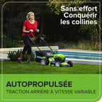 Tondeuse à gazon sans fil GD24X2LM46SPK4X 48 V autotractée 46 cm sac 55 L 2 batteries 24 V 4 Ah chargeur double