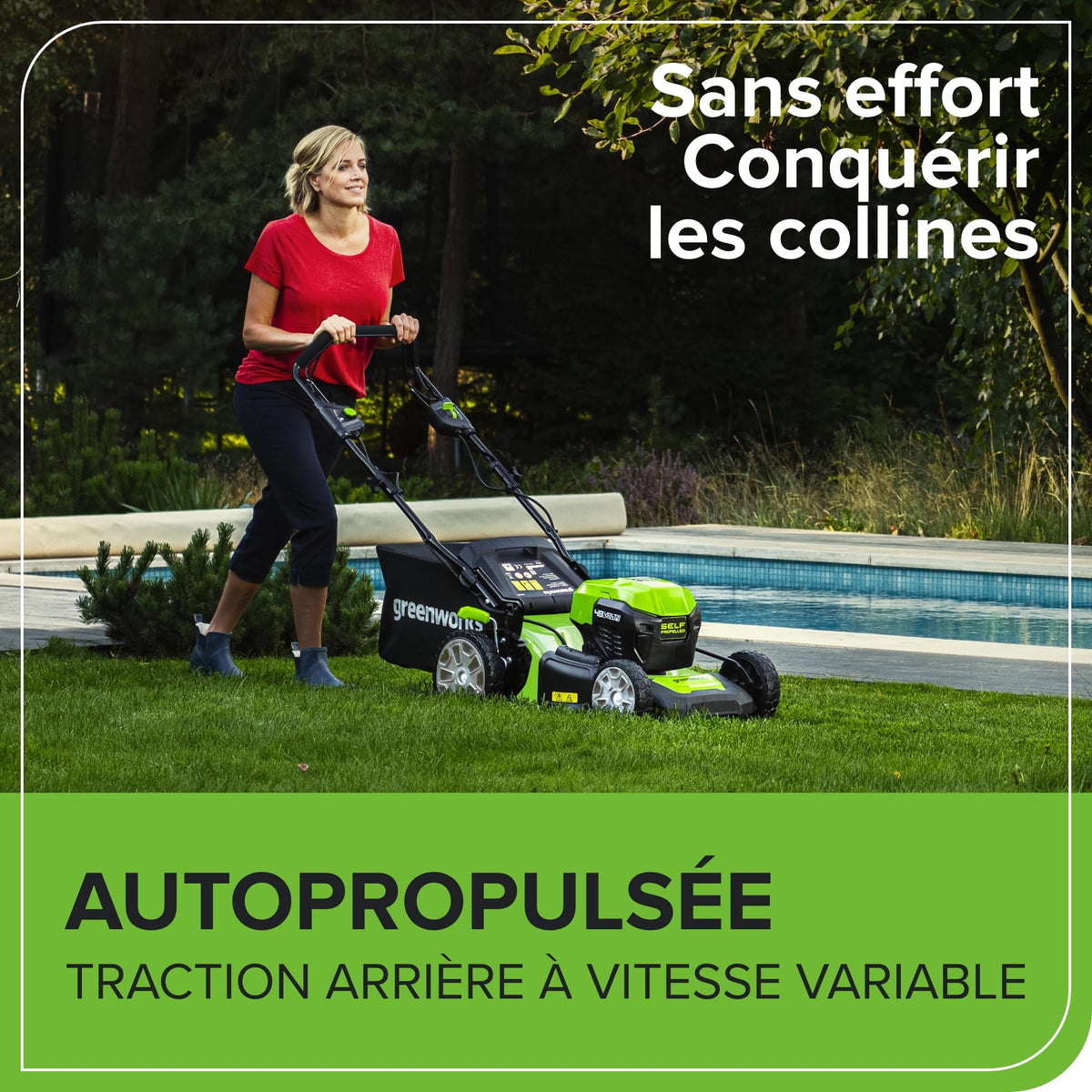 Tondeuse à gazon sans fil GD24X2LM46SPK4X 48 V autotractée 46 cm sac 55 L 2 batteries 24 V 4 Ah chargeur double