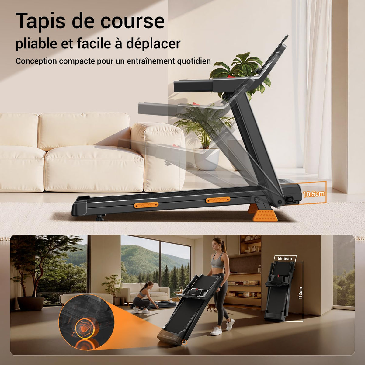 Tapis de course pliable inclinable 12 km/h 15 % 136 kg écran LED 12 programmes amortissement