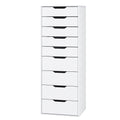 Commode chambre 9 tiroirs M951 124 cm en bois d'ingénierie blanc avec rangement vertical et poignées creuses